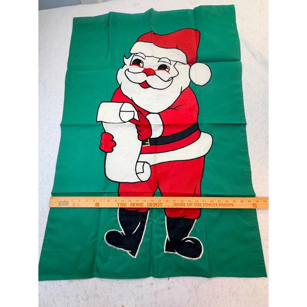 Vintage Santa Claus Christmas Garden Flag Green Applique Double Sided 28x40